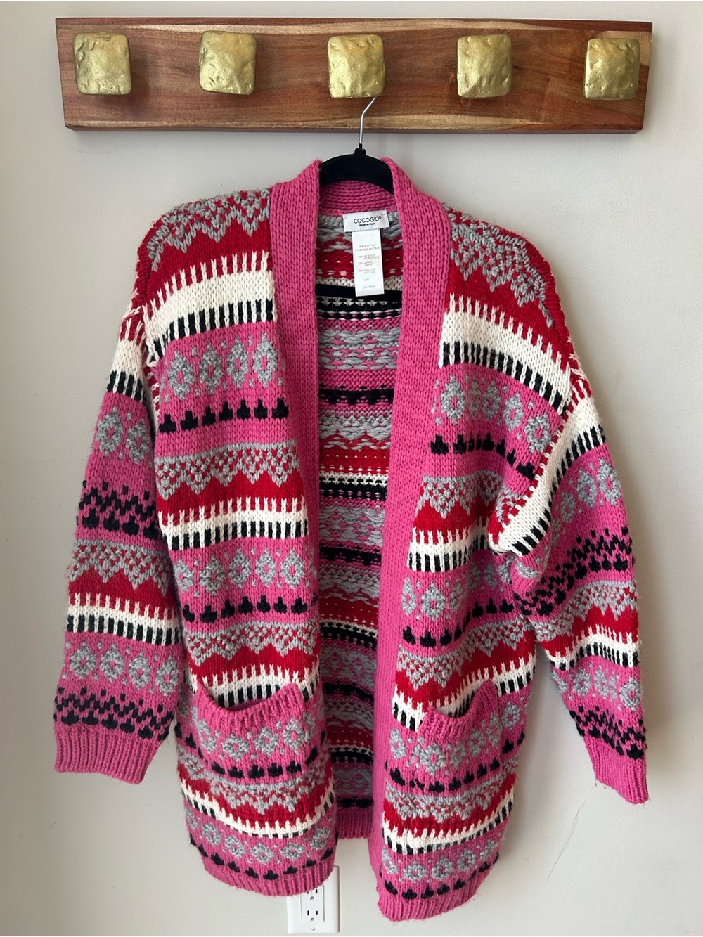Cocogio Made in Italy Chunky Fair Isle Cardigan Cozy Scandinavian Size Large
